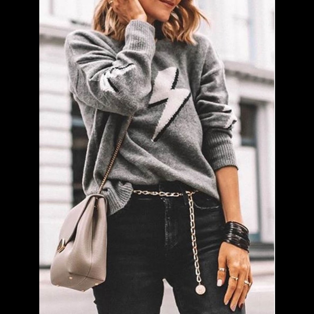 Lighting Bolt Patchwork Grey Sweater - image 3